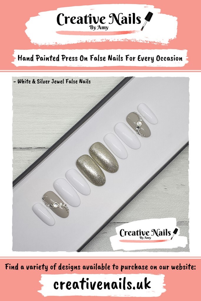 white and silver false nails