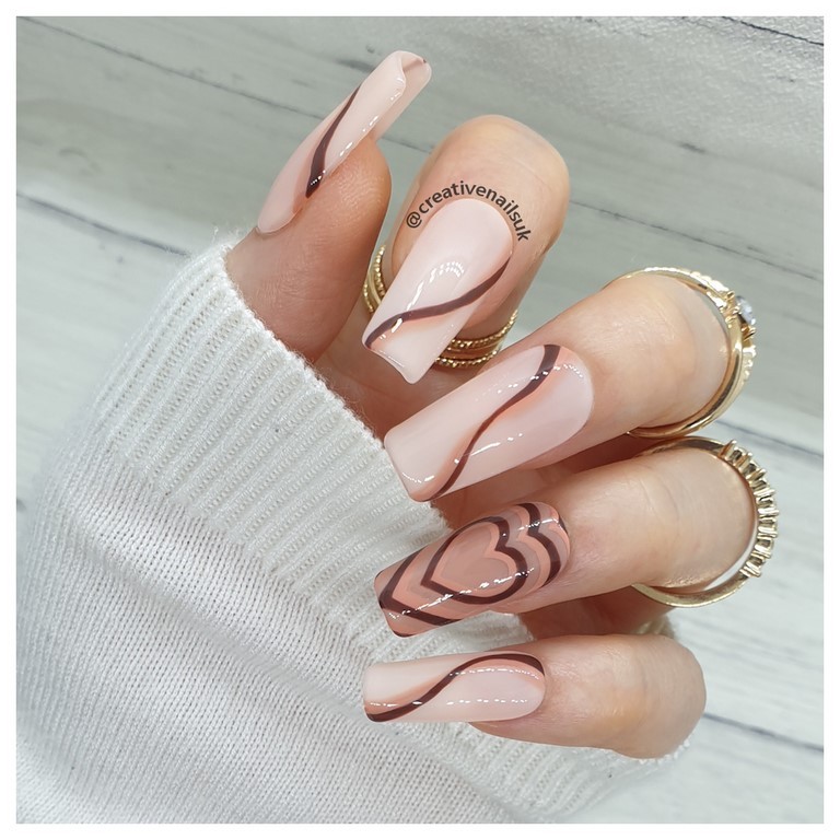 brown heart nails