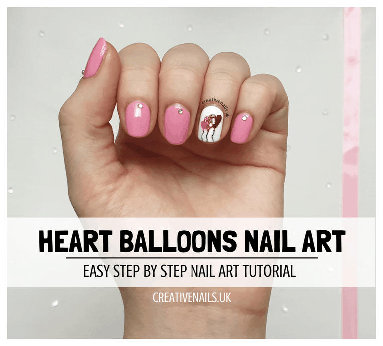 pink heart balloons nail art tutorial