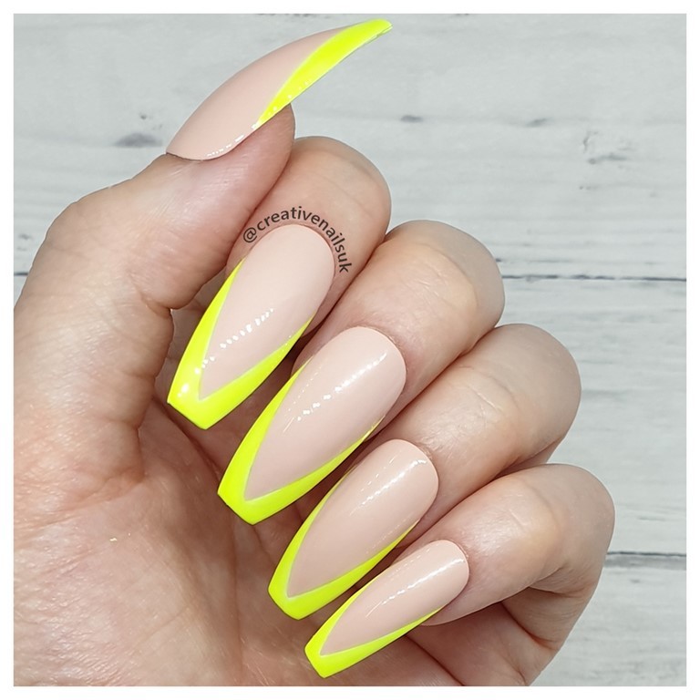neon yellow french tip v shape