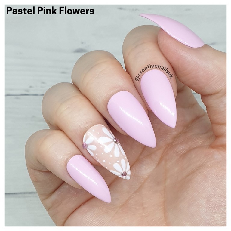 pink nails with flowers