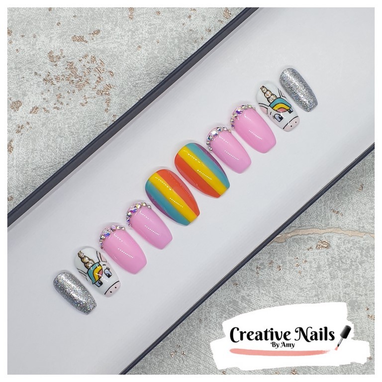 rainbow unicorn false nails