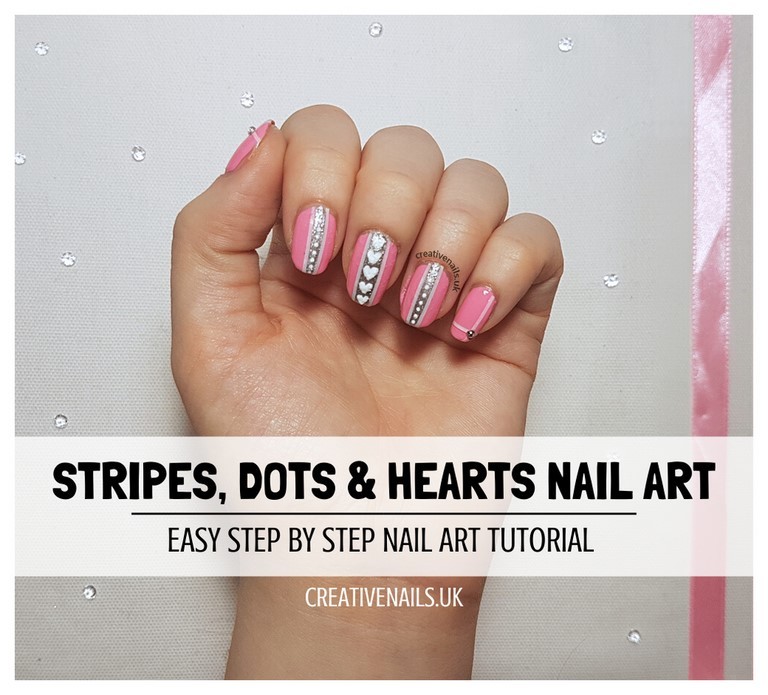 Stripes, dots and hearts nail art tutorial