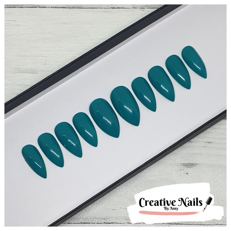 teal fake nails
