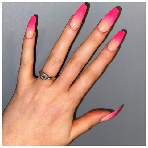 neon pink ombre false nails
