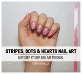 Stripes, dots and hearts nail art tutorial